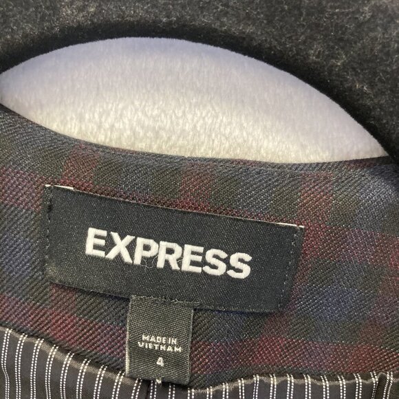 Express Open Front Blazer Womens 4 Plaid Stretch Preppy Jacket Dark Academia - Picture 4 of 10